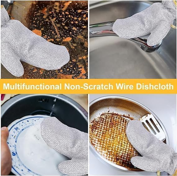 GYOU Wire Dishwashing Gloves I Multipurpose Steel Washing Rags I Heat Insulation Anti-Hot Waterproof & Durable Reusable I Non-Scratch Glove for Kitchen Sinks Pots Pans Cleaning|1 pair