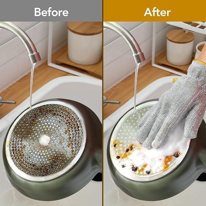 GYOU Wire Dishwashing Gloves I Multipurpose Steel Washing Rags I Heat Insulation Anti-Hot Waterproof & Durable Reusable I Non-Scratch Glove for Kitchen Sinks Pots Pans Cleaning|1 pair