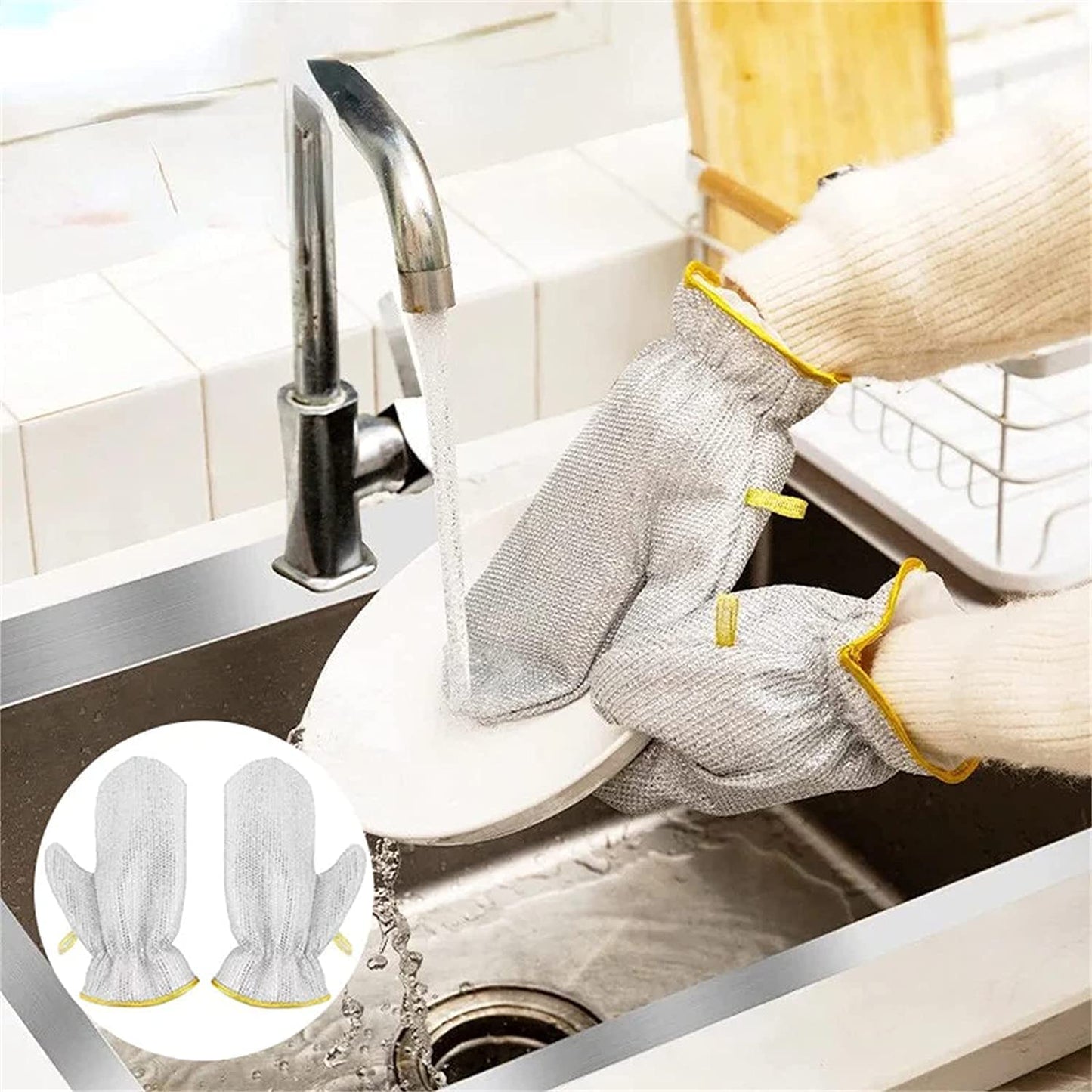 GYOU Wire Dishwashing Gloves I Multipurpose Steel Washing Rags I Heat Insulation Anti-Hot Waterproof & Durable Reusable I Non-Scratch Glove for Kitchen Sinks Pots Pans Cleaning|1 pair