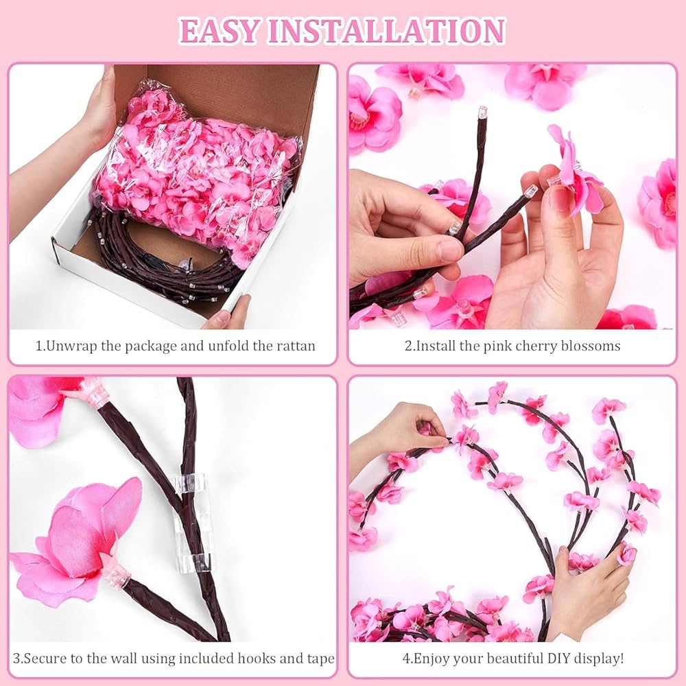 Cherry Blossom LED Vine Light – Enchanted Wall Décor with Remo