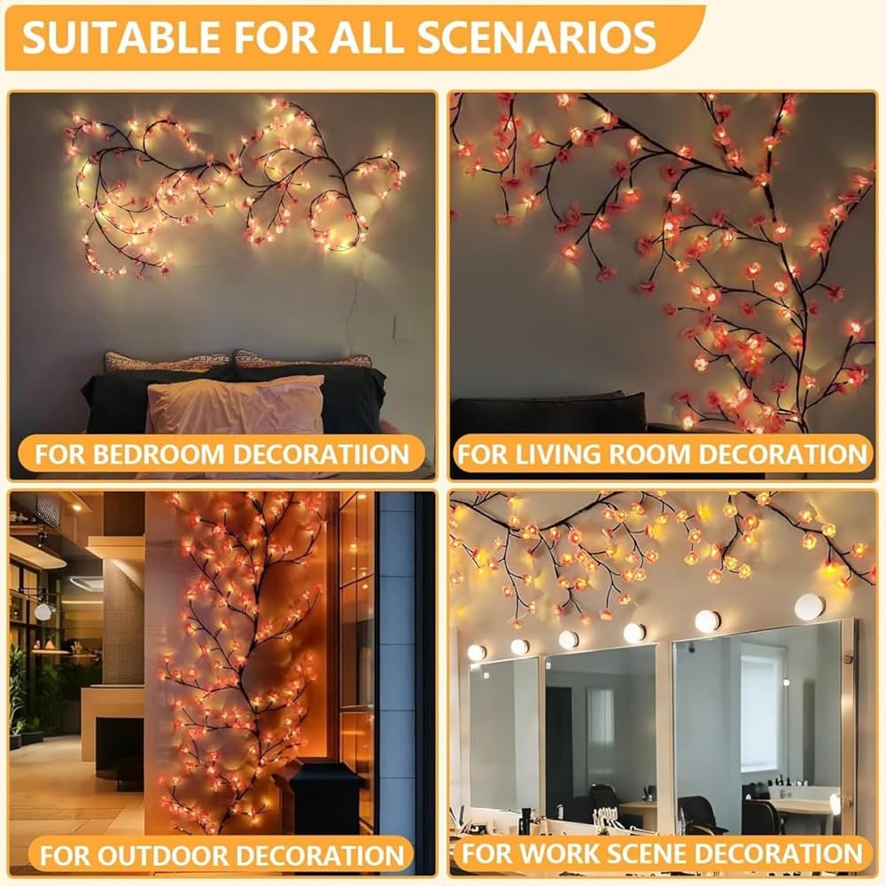 Cherry Blossom LED Vine Light – Enchanted Wall Décor with Remo